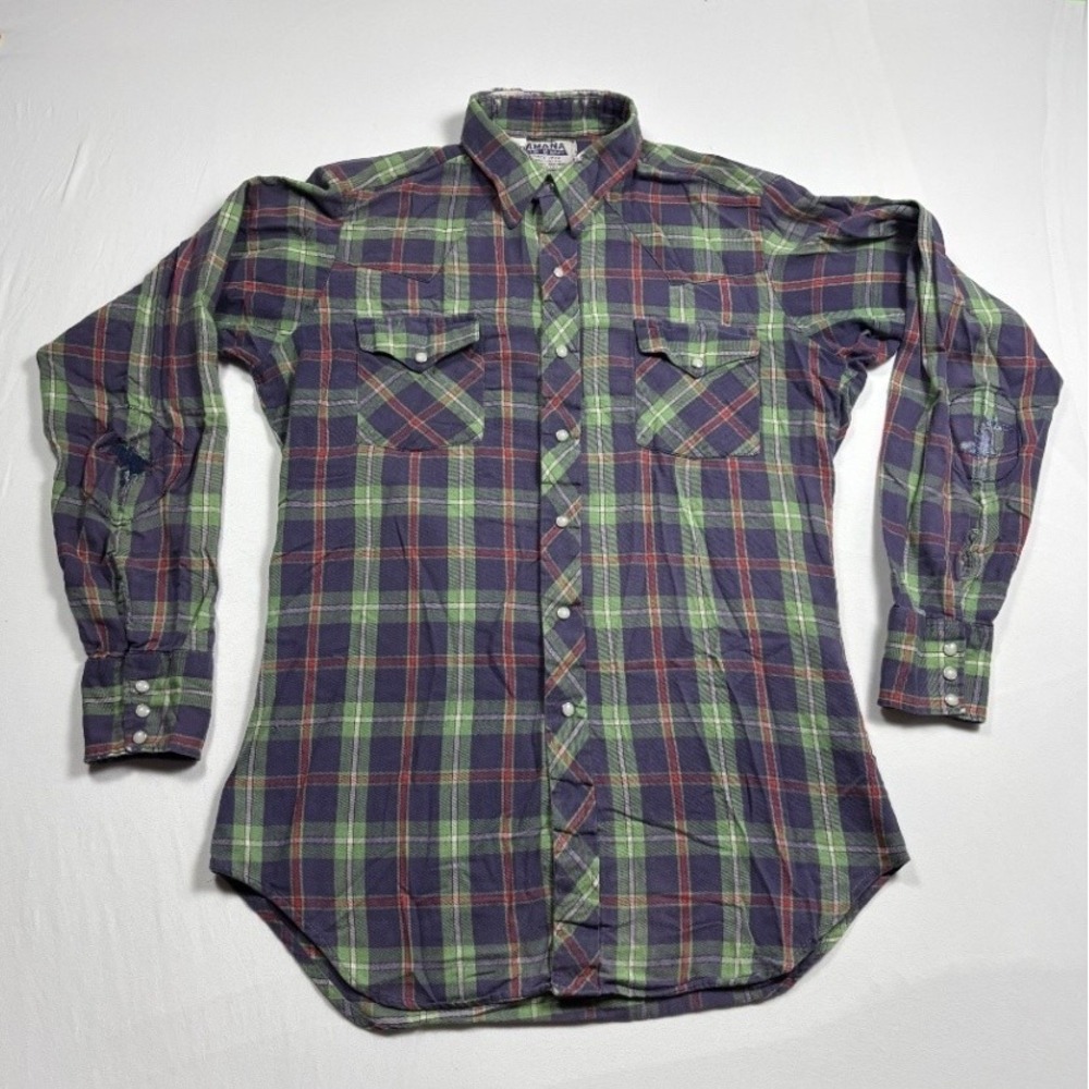 Vintage Amana Men's Western Plaid Flannel Shirt Size 16 Pearl Snap Large